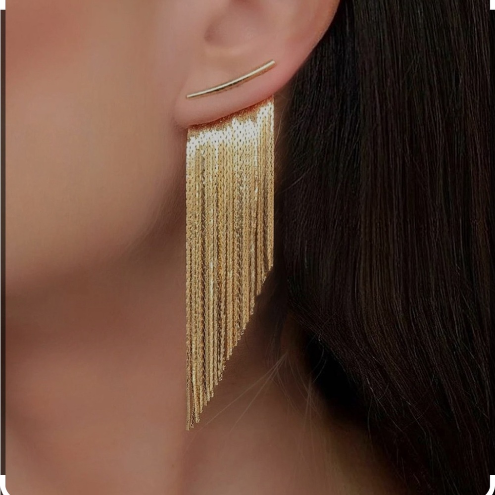 Szafir brand fringe tassel gold color earrings